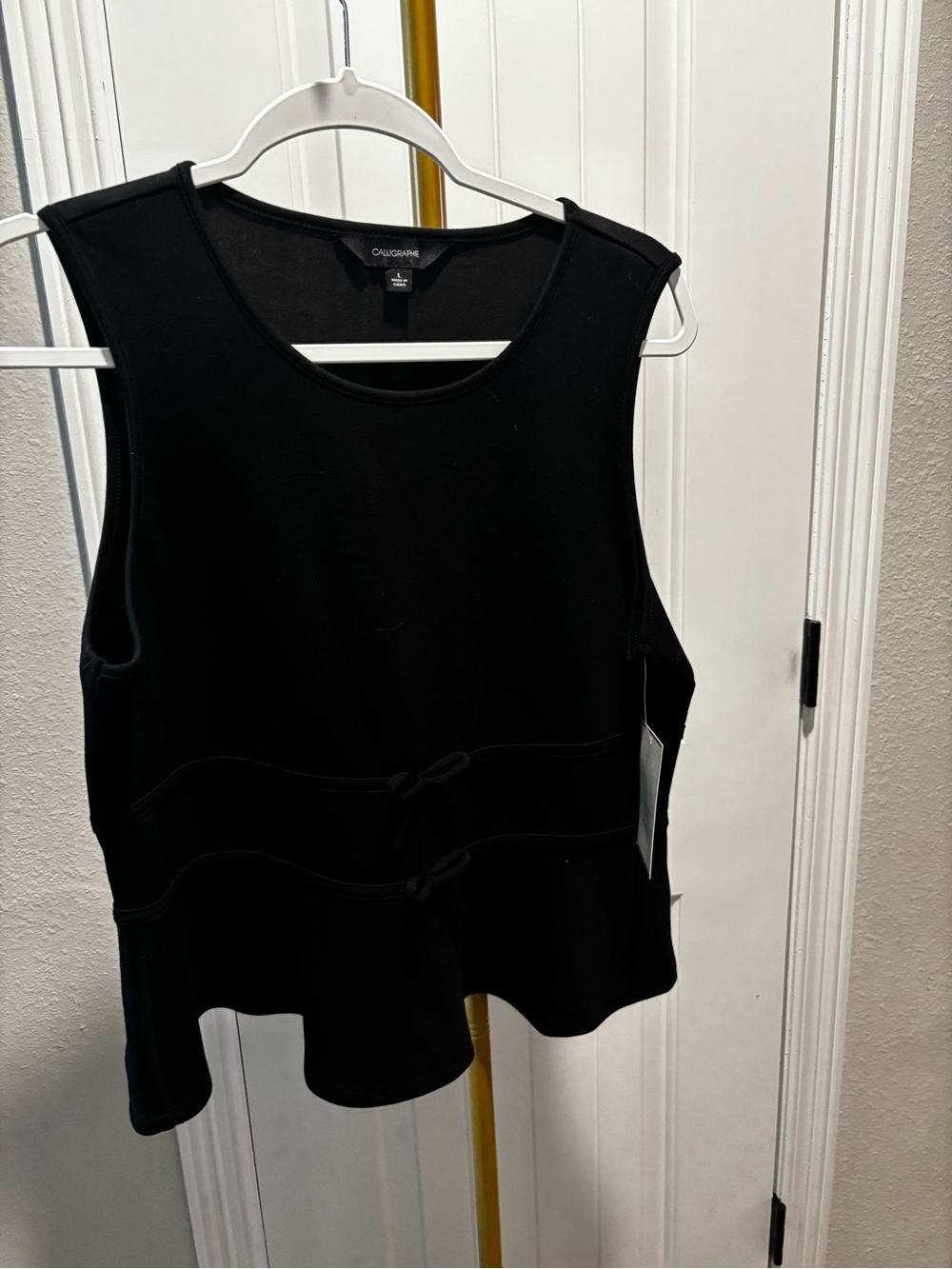 Calvin Klein Black Sleeveless Tie-Front Peplum Tank